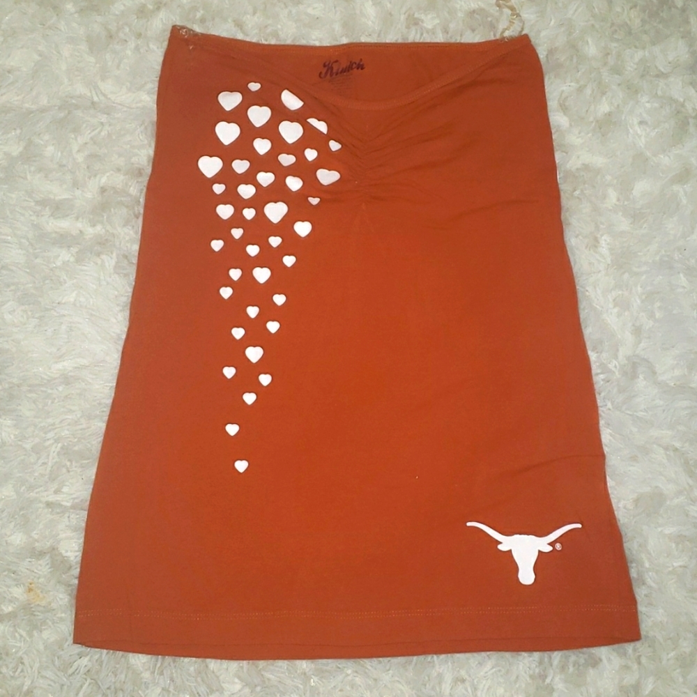 Klutch Apparel University of Texas Size Large Heart Accent Ruched Chest Tube Top